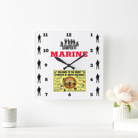 南ベトナムの日当たりの良い熱帯へようこそ スクエア壁時計 (ホーム)