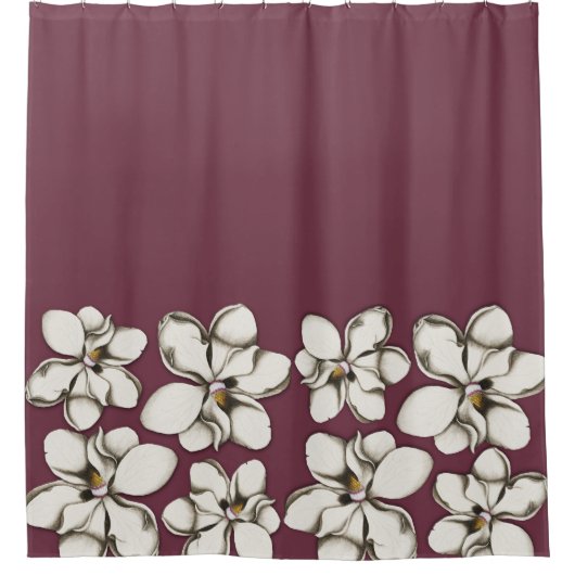 南マグノリアの花マ縁どローン シャワーカーテン (正面)