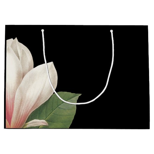 南マグノリアの花 |ピンクの白の黒 ラージペーパーバッグ (正面)