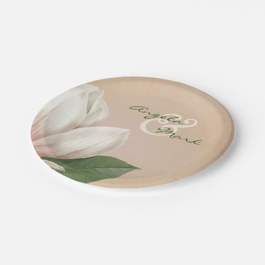 南マグノリア結婚の花 |アンティーク赤面 ペーパープレート (アングル)