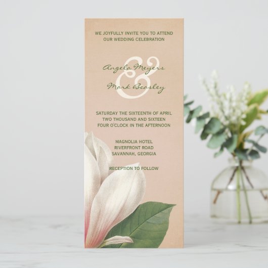 南マグノリア結婚の花 |アンティーク赤面 招待状 (スタンド正面)