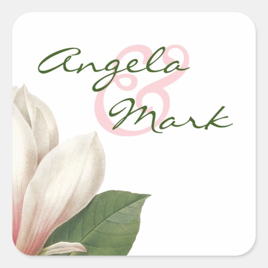 南マグノリア結婚の花 |ピンクと白 スクエアシール (正面)