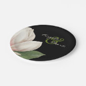 南マグノリア結婚の花 |黒エレガント色 ペーパープレート (アングル)