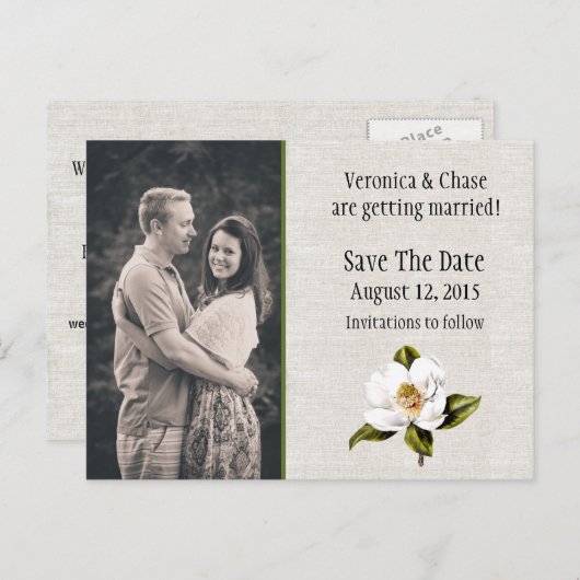 南マグノリア結婚式の日付を保存 案内ポストカード (正面/裏面)