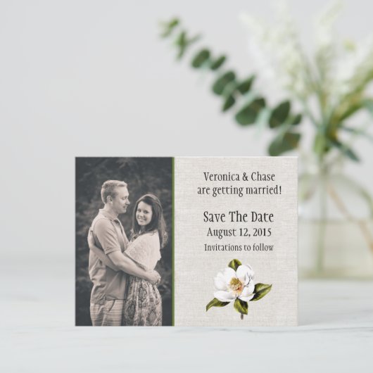 南マグノリア結婚式の日付を保存 案内ポストカード (スタンド正面)
