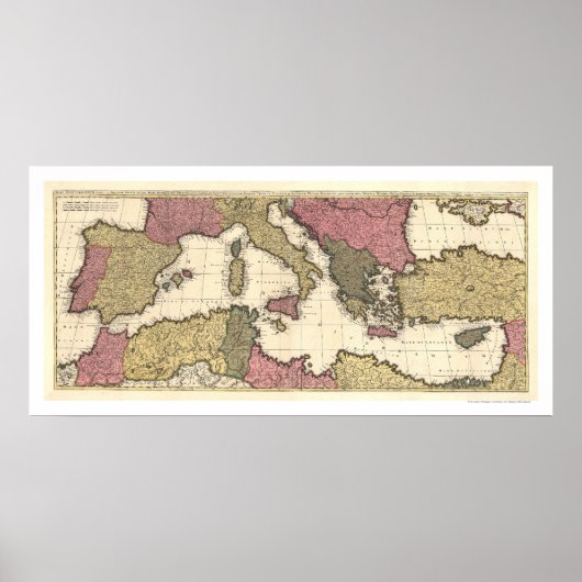 南ヨーロッパと1695年の地図地中海の ポスター (正面)