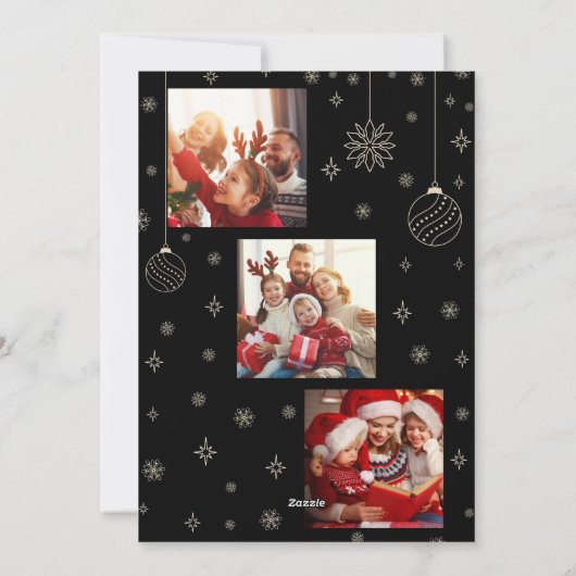 南主義ブラッククリスマスツリー3写真コラージュ シーズンカード (裏面)