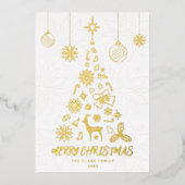 南主義白色クリスマスツリー3フォトコラージュ 箔シーズンカード (正面)