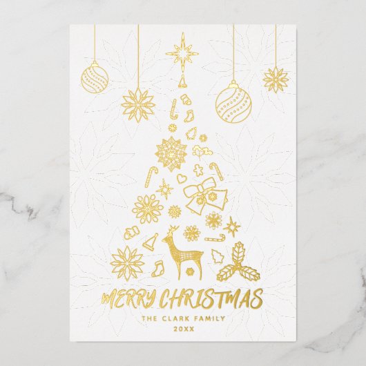 南主義白色クリスマスツリー3フォトコラージュ 箔シーズンカード (正面)