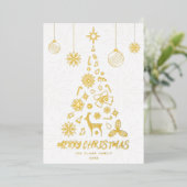 南主義白色クリスマスツリー3フォトコラージュ 箔シーズンカード (立ち正面)