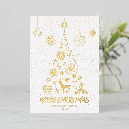 南主義白色クリスマスツリー3フォトコラージュ 箔シーズンカード (立ち正面)