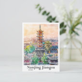 南京江蘇中国水彩画スケッチ手描き ポストカード (スタンド正面)