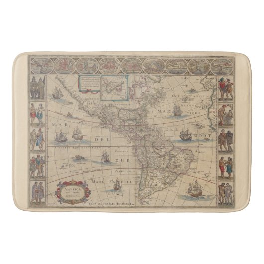 南北アメリカの初期地図（北・南アメリカ） バスマット (正面)