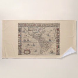 南北アメリカの初期地図（北・南アメリカ） ビーチタオル