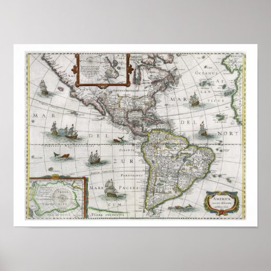南北アメリカの地図1631(色付き版木、銅版、版画) ポスター (正面)