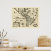 南北アメリカの地図by本海1640 ポスター (キッチン)