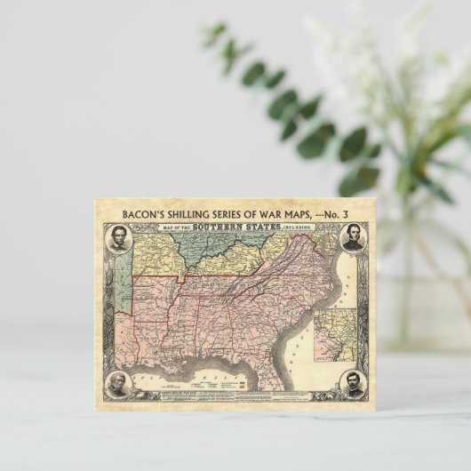 南北戦争の南州の地図 ポストカード (スタンド正面)