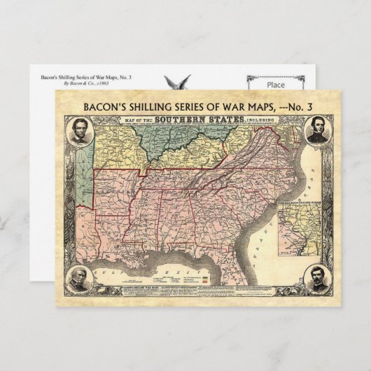 南北戦争の南州の地図 ポストカード (正面/裏面)