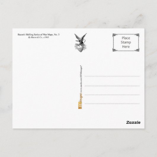 南北戦争の南州の地図 ポストカード (裏面)