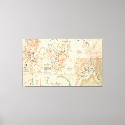 南北戦争の戦場ヴィンテージマップ(1895) キャンバスプリント (正面)