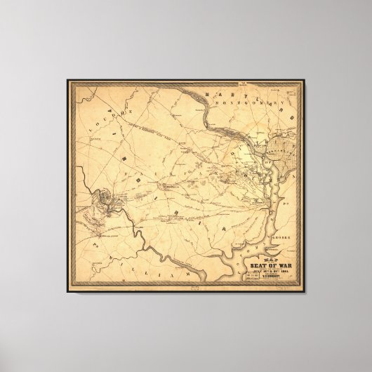 南北戦争の最初の闘牛の走地図の座席 キャンバスプリント (正面)