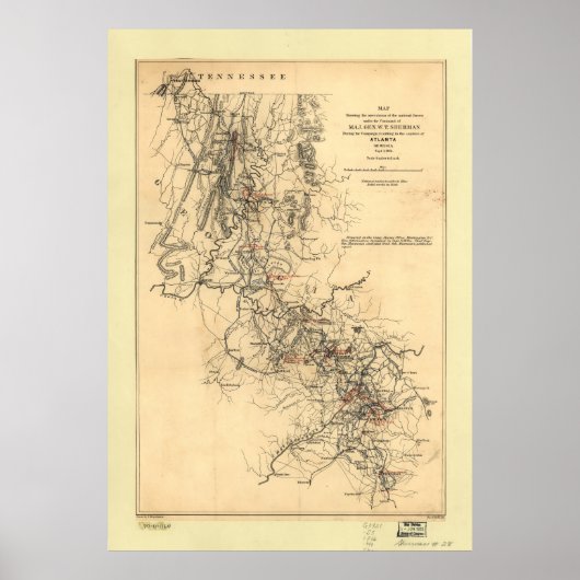 南北戦争アトランタのキャンペーンマップ1864年9月1日 ポスター (正面)