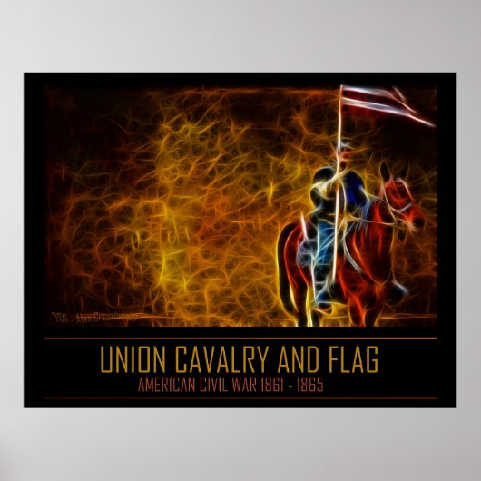 南北戦争ポスター – 連合騎兵と国旗 ポスター (正面)