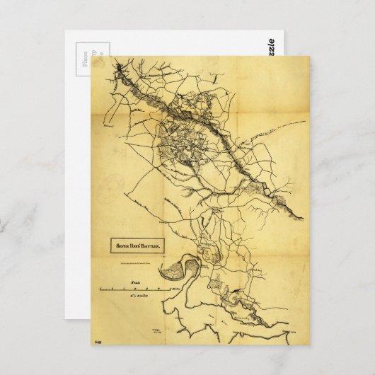 南北戦争七日戦地図（1862年） ポストカード (正面/裏面)