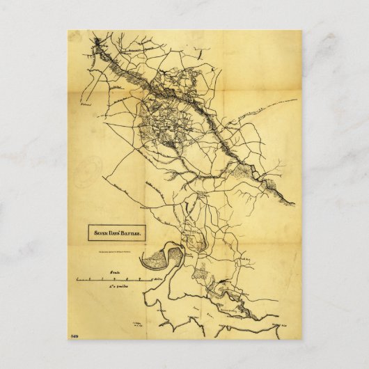 南北戦争七日戦地図（1862年） ポストカード (正面)