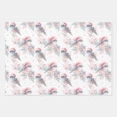 南半球のクリスマスにロビン・フクロウが模様 ラッピングペーパーシート (正面3)