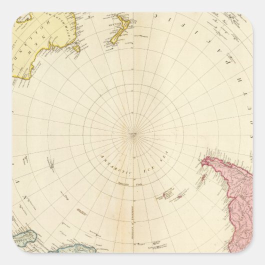 南半球の地図 スクエアシール (正面)