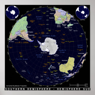 南半球の地図 ポスター