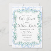 南名門私立校風のの赤ん坊のシャワー、ブルーボウ赤ん坊のシャワー、 招待状 (正面)