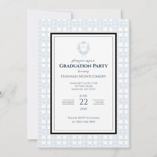 南名門私立校風のギンガムモノグラム卒業党 招待状 (正面)