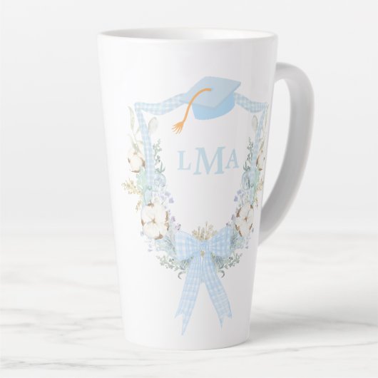 南名門私立校風のギンガムモノグラム卒業 カフェラテマグ (右アングル)