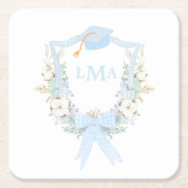 南名門私立校風のギンガムモノグラム卒業 スクエアペーパーコースター