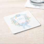 南名門私立校風のギンガムモノグラム卒業 スクエアペーパーコースター (アングル)