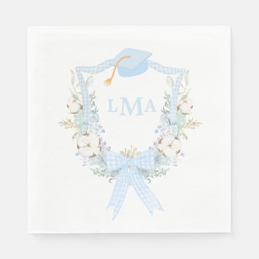 南名門私立校風のギンガムモノグラム卒業 スタンダードランチョンナプキン (正面)