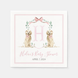 南名門私立校風のピンクの女の子の犬の赤ちゃんシャワー スタンダードカクテルナプキン