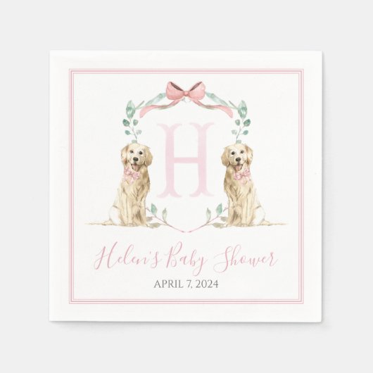 南名門私立校風のピンクの女の子の犬の赤ちゃんシャワー スタンダードカクテルナプキン (正面)
