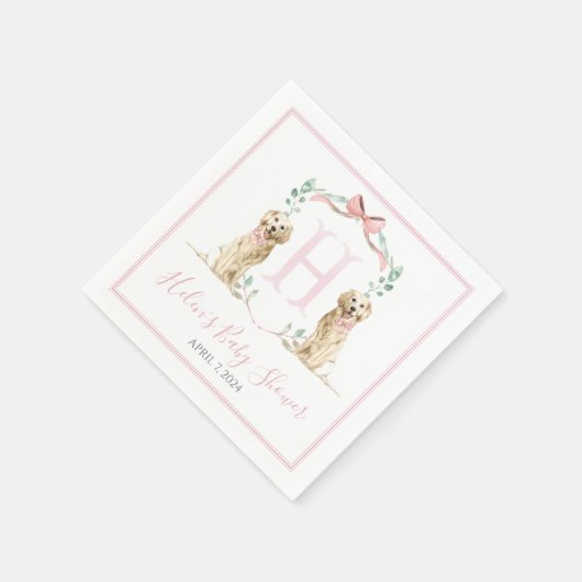 南名門私立校風のピンクの女の子の犬の赤ちゃんシャワー スタンダードカクテルナプキン (角)
