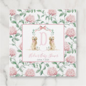 南名門私立校風のピンクの女の子の犬の赤ちゃんシャワー フェイバータグ (正面)