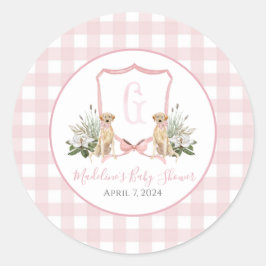 南名門私立校風のピンクの女の子の犬の赤ちゃんシャワー ラウンドシール