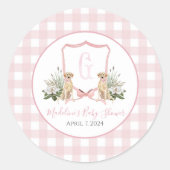 南名門私立校風のピンクの女の子の犬の赤ちゃんシャワー ラウンドシール (正面)