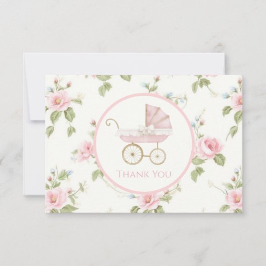 南名門私立校風のピンクガールフローラサンキューカード サンキューカード (正面)