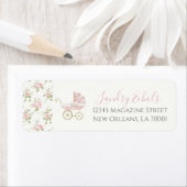 南名門私立校風のピンクフローラ赤ちゃんシャワー ラベル (インサイチュ)