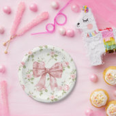 南名門私立校風のピンク弓ガール赤ちゃんシャワー ペーパープレート (パーティー)