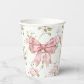 南名門私立校風のピンク弓赤ちゃんシャワー 紙コップ (裏面)