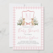 南名門私立校風のピンク犬ガールベビーシャワー 招待状 (正面)