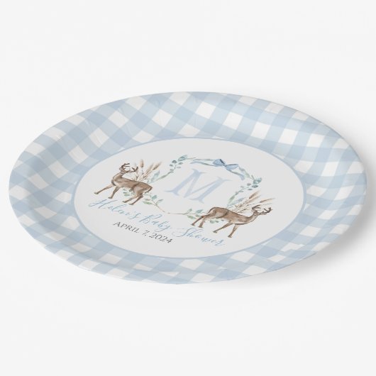 南名門私立校風のブルーボーイディアベイビーシャワー ペーパープレート (アングル)